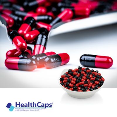Size 00 BLACK  RED Gelatin Capsule by HealthCaps